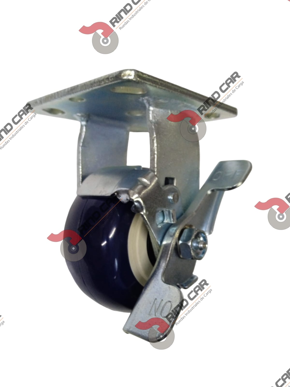 Rodaja Fija Con Freno 4″x2″ de Poliuretano con centro de Polipropileno cap. 300kg