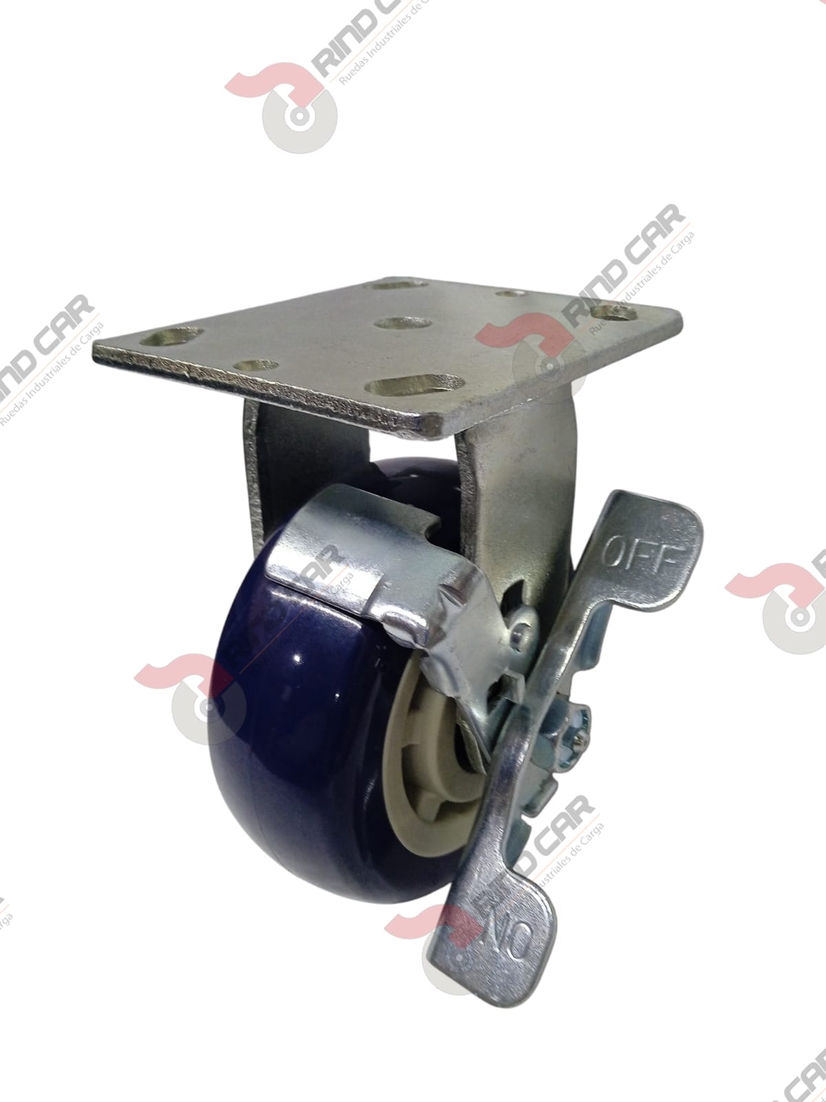 Rodaja Fija Con Freno 5″x2″ de Poliuretano con centro de Polipropileno cap. 362kg