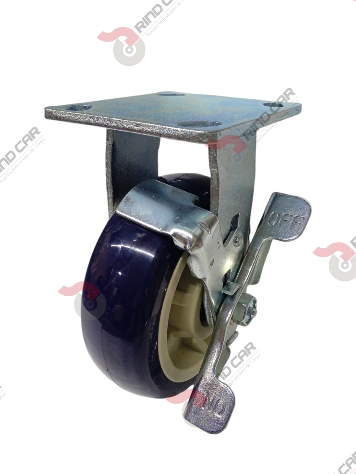 Rodaja Fija Con Freno 6″x2 de Poliuretano con centro de Polipropileno cap. 450kg