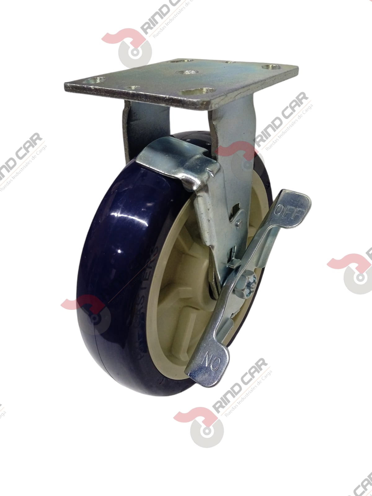 Rodaja Fija Con Freno 8″x2 de Poliuretano con centro de Polipropileno cap. 544 kg