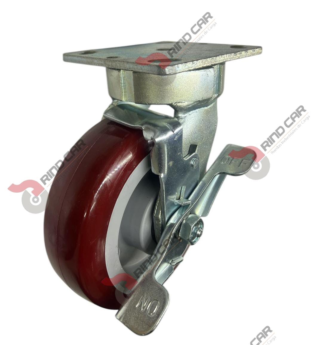 Rodaja Alto Impacto Con Freno 6″x 2 Hi-Tech de poliuretano CAP. 440 kg