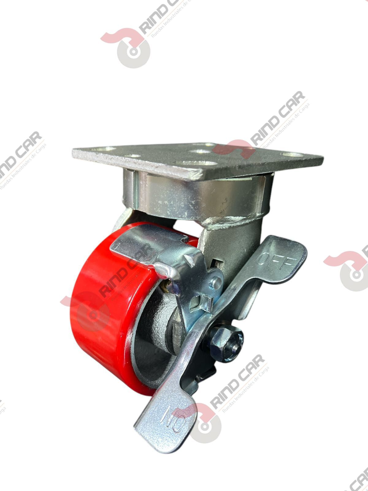 Rodaja Alto Impacto Con Freno De Fierro Recubierta De Poliuretano 4″X 2″ CAP. 357KG