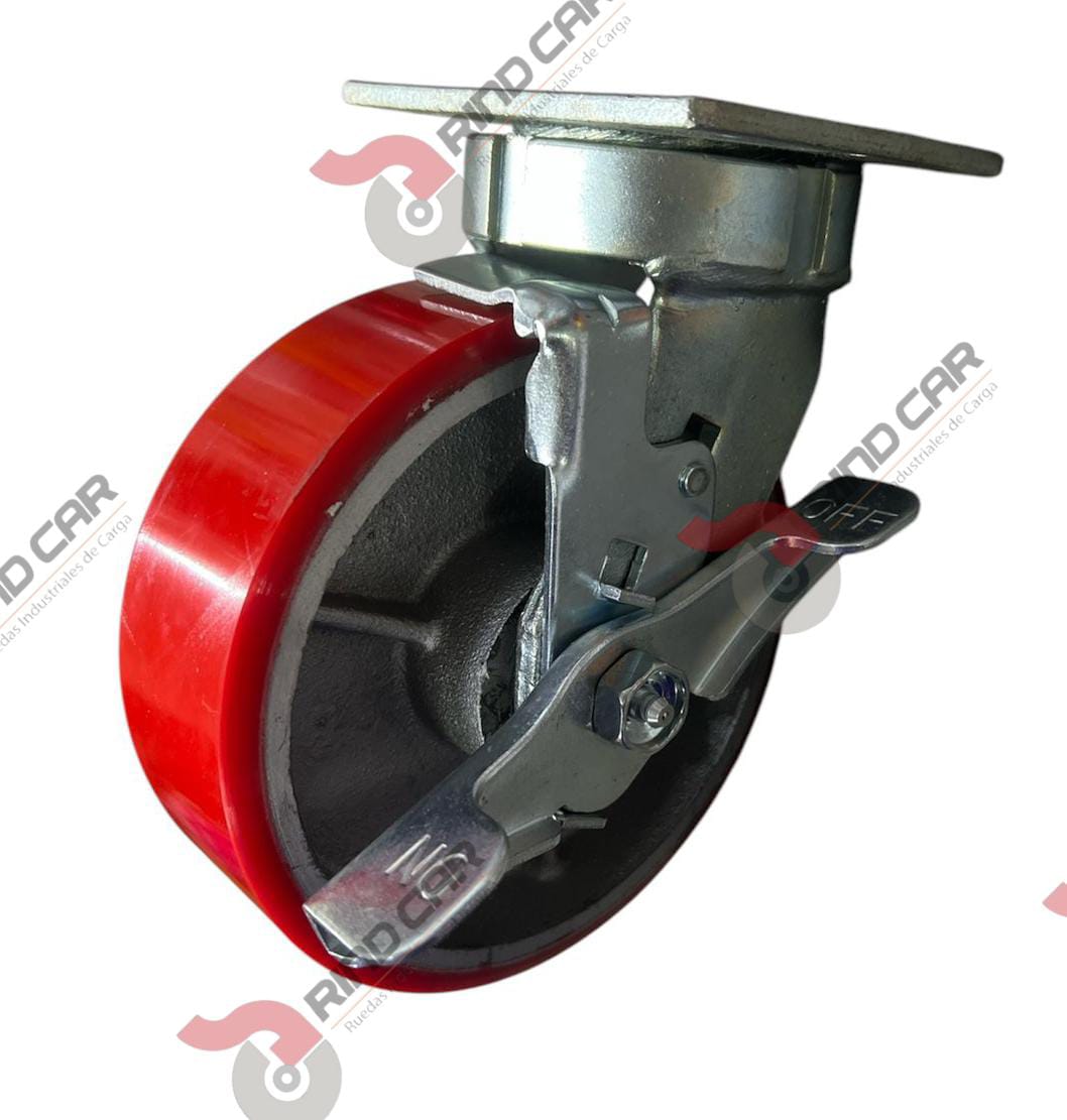 Rodaja Alto Impacto Con Freno De Fierro Recubierta De Poliuretano  6″X 2″ CAP. 584KG