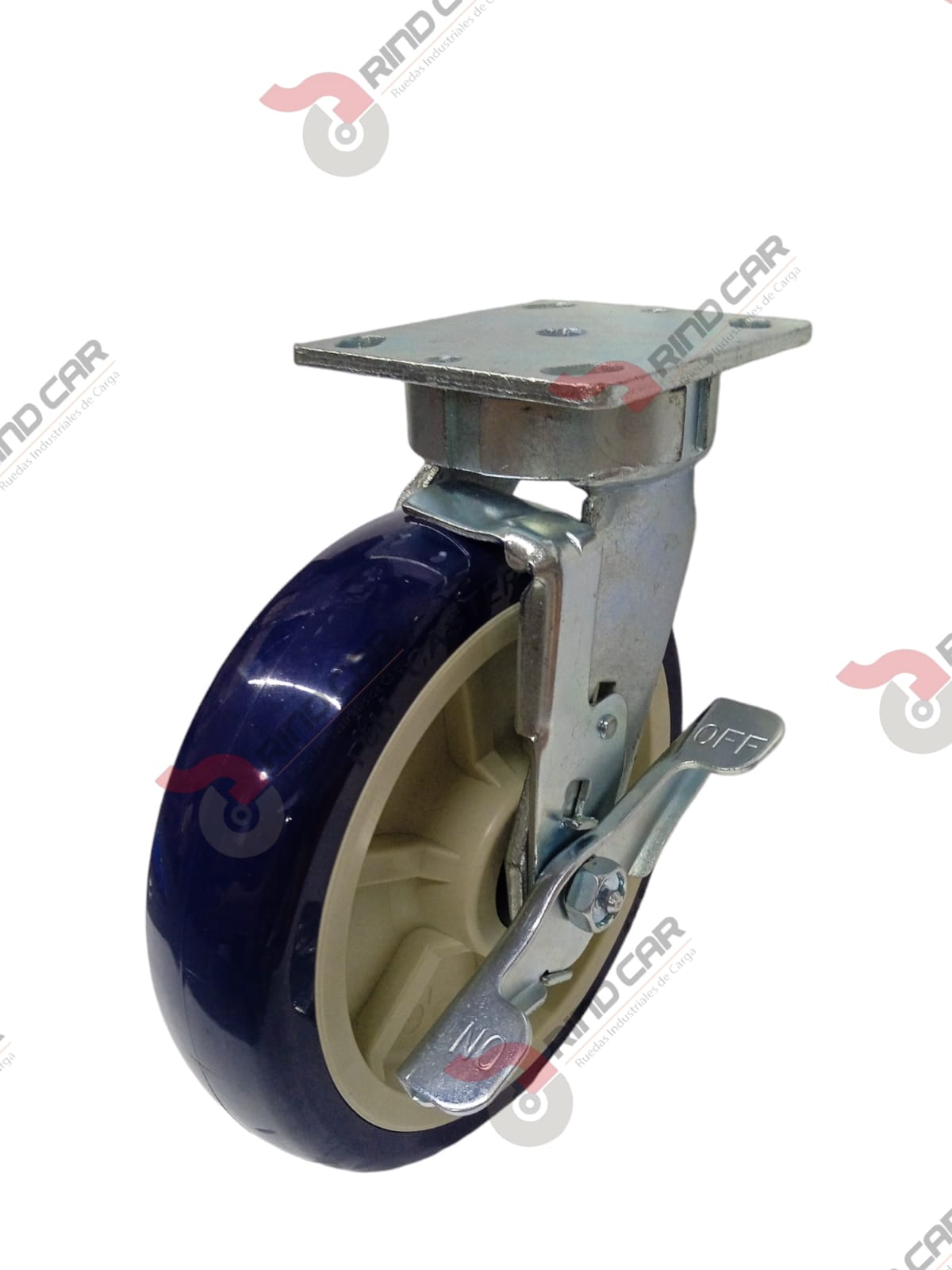 Rodaja Alto Impacto Con Freno 8″x2 de Poliuretano con centro de Polipropileno cap. 580 kg