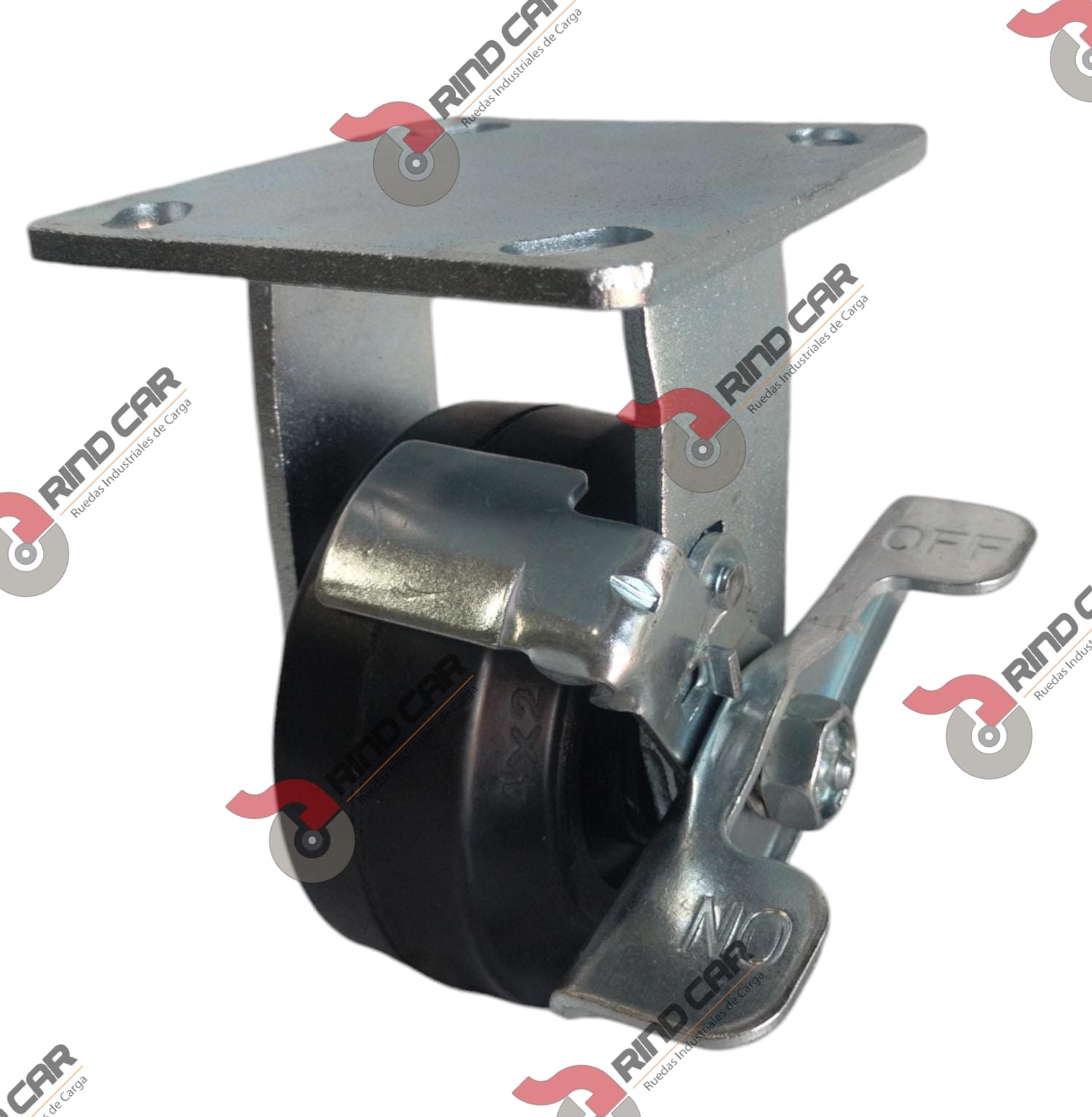 Rodaja Fija con freno 4″x2″ fierro hule Vulcanizado cap. 180Kg