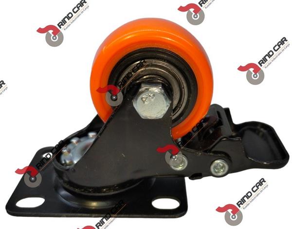 Rueda Rodaja Naranja PU C/Balero Giratoria C/Freno Tota l2"x 1" Cap.50Kg - Image 3