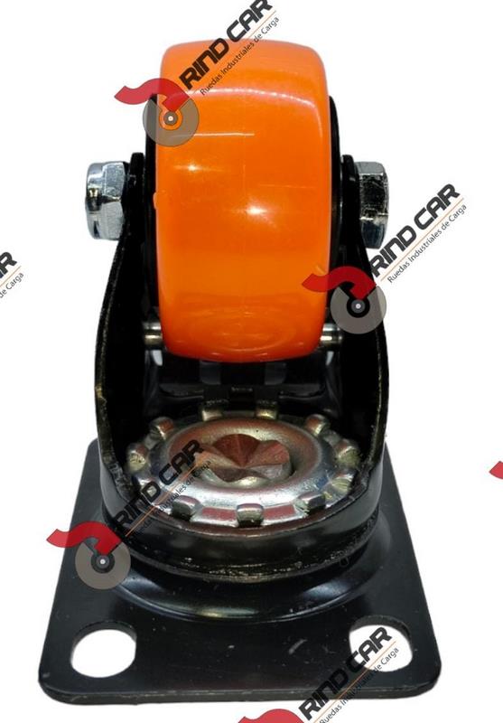 Rueda Rodaja Naranja PU C/Balero Giratoria C/Freno Tota l2"x 1" Cap.50Kg - Image 2