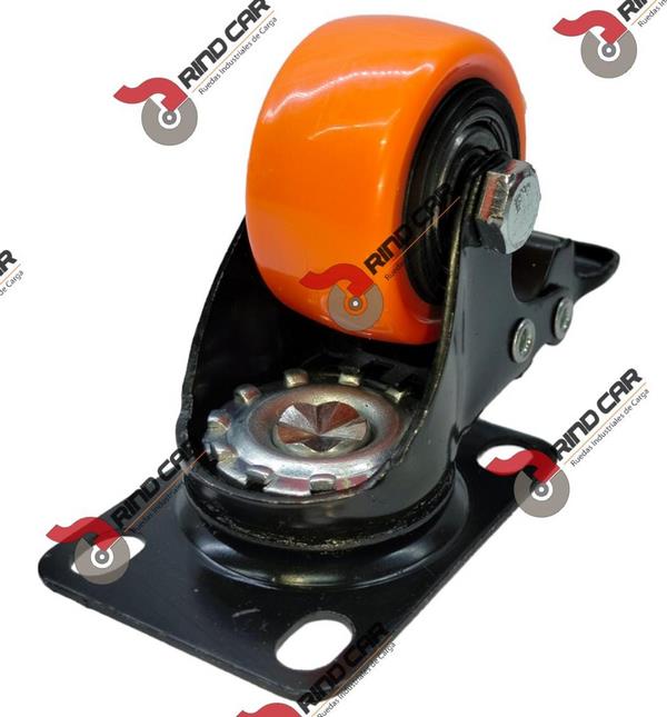 Rueda Rodaja Naranja PU C/Balero Giratoria C/Freno Tota l2″x 1″ Cap.50Kg
