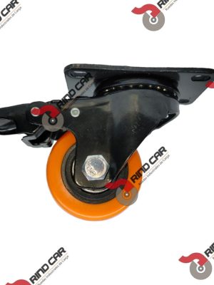Rueda Rodaja Naranja PU C/Balero Giratoria C/Freno Total.  2-1/2" X 1-1/4"Cap.80Kg