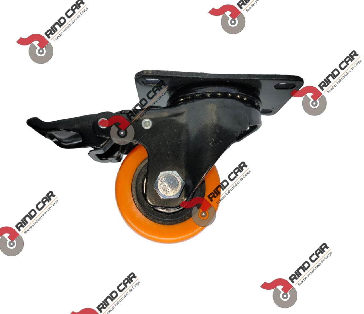 Rueda Rodaja Naranja PU C/Balero Giratoria C/Freno Total.  2-1/2″ X 1-1/4″Cap.80Kg