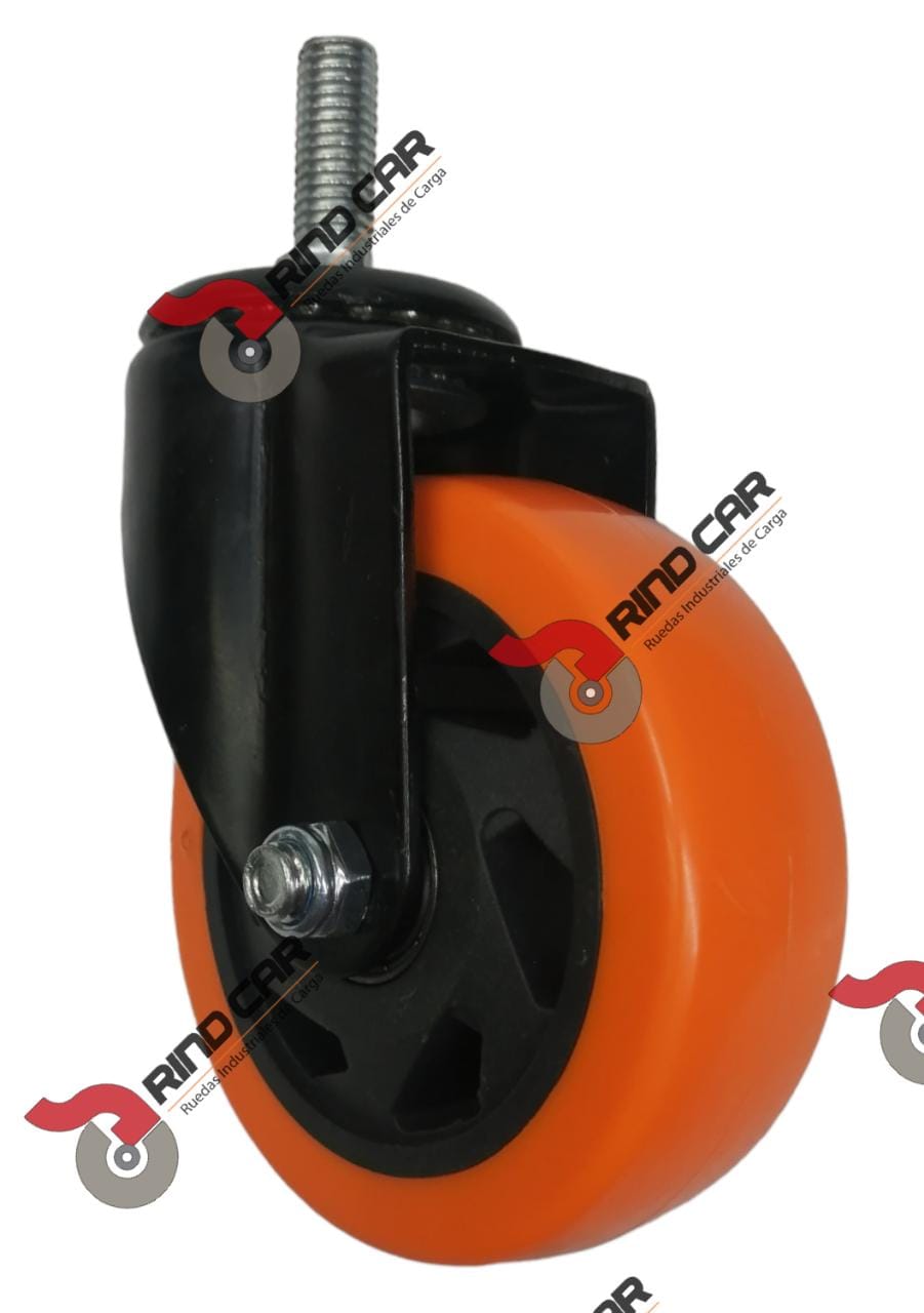 Rueda Rodaja Giratoria 4″ x 1-1/4″Rosca 12mm Cap.120Kg